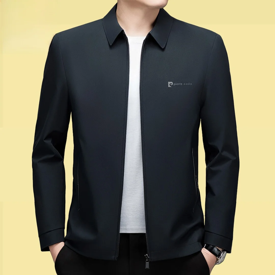 

Мужская деловая куртка Pierre Cardin класса люкс, весна 2026, новая модель, в стиле для мужчин среднего возраста, с декоративной молнией, стандартный крой, полиэстер