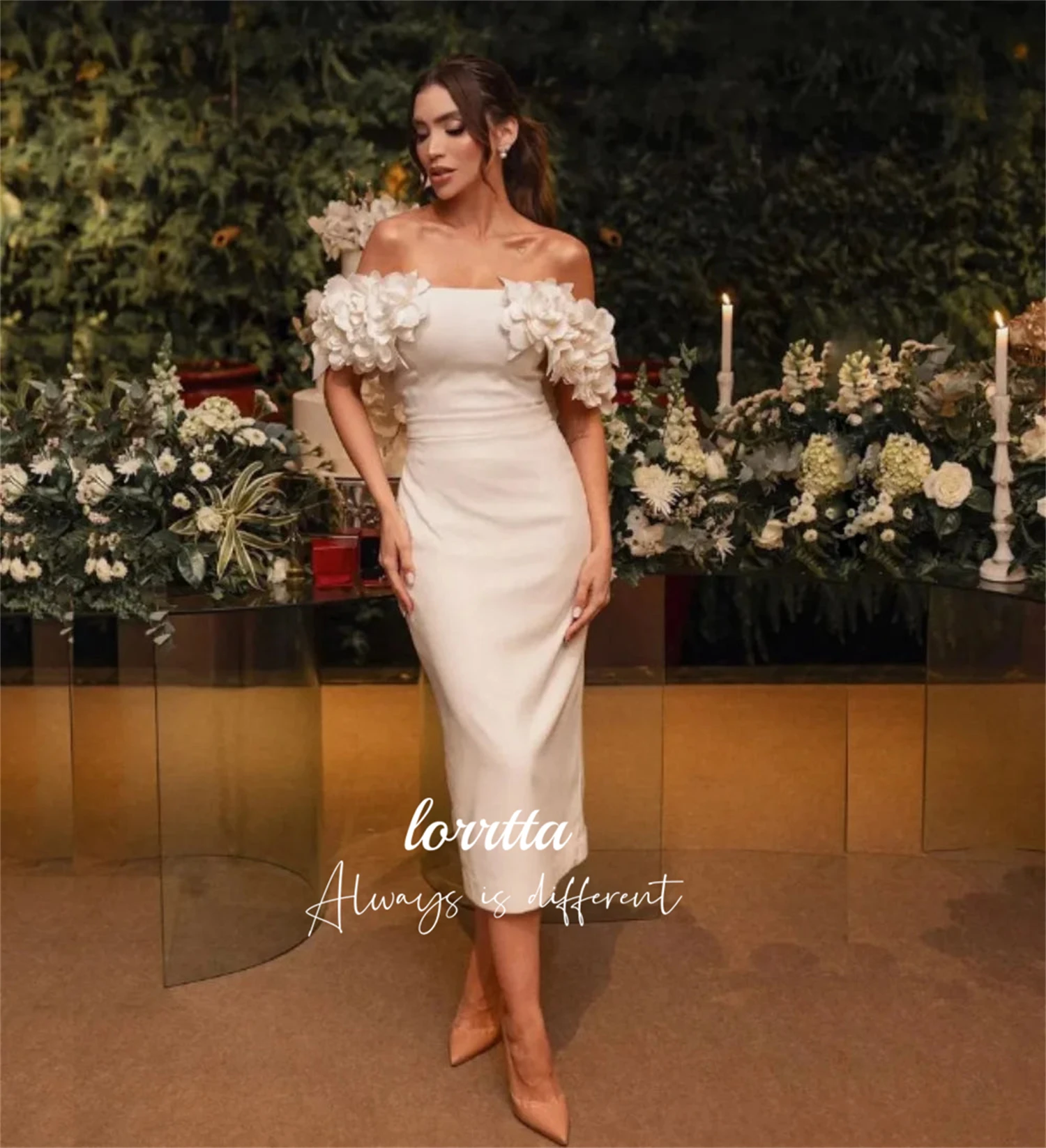 Lorrtta-Vestido Sereia Branca, Decoração de Flores, Vestidos de Casamento para Ocasiões Formais, Manto Feminino de Luxo