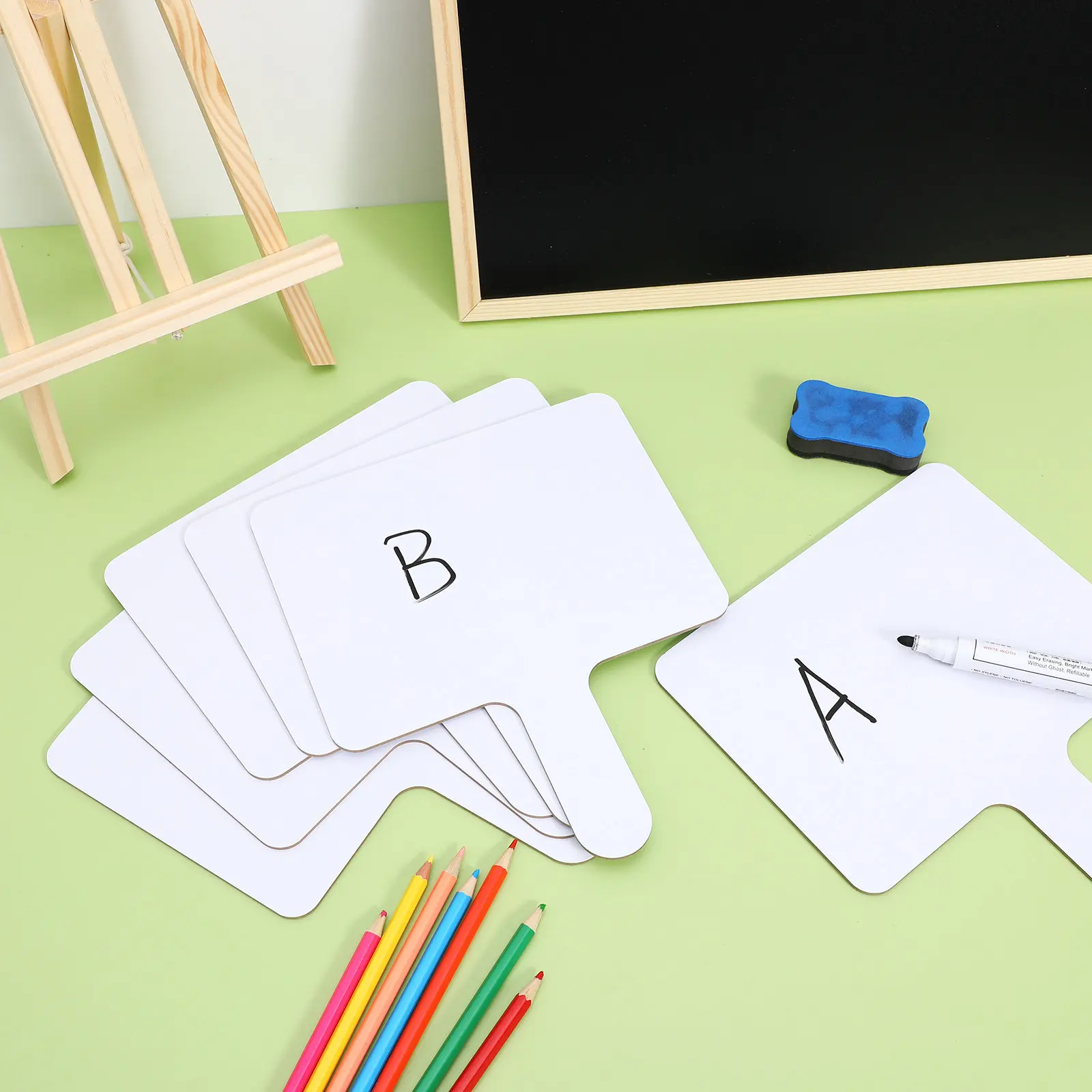 6Pcs Wooden Handheld Whiteboard Double Sided Portable Dry Erase Board Compact Reusable Writable for Students Classroom