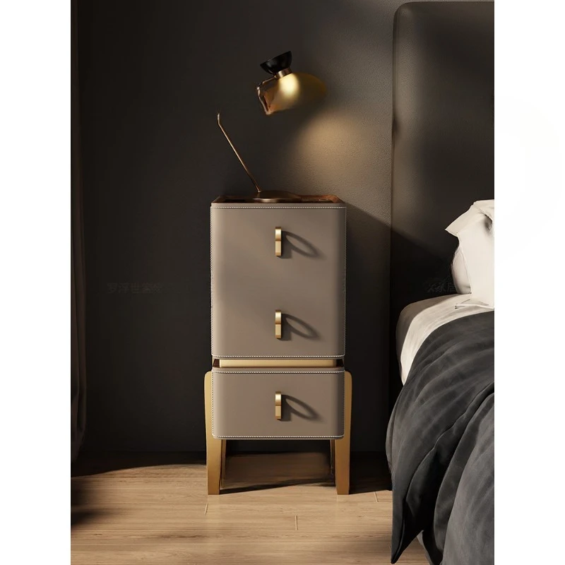 High-end light luxury, high-end sense, small and ultra-narrow, bedroom home solid wood bedside storage cabinet
