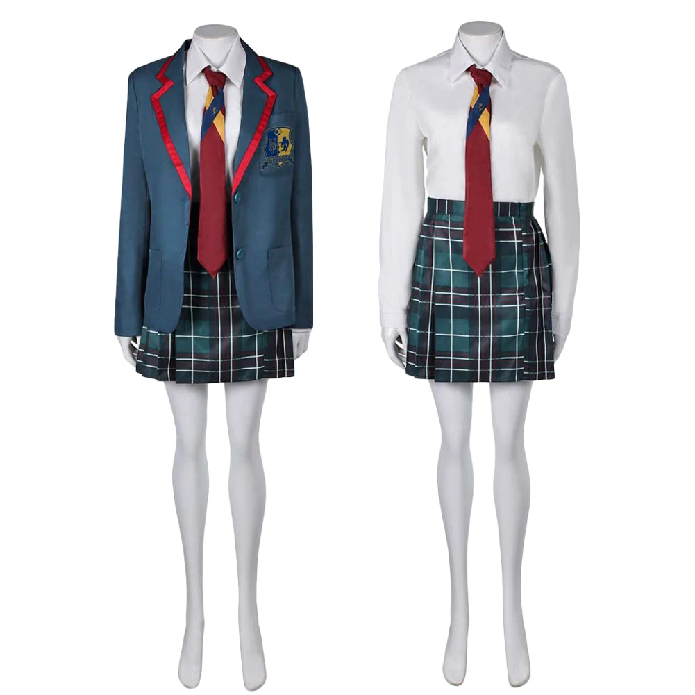 فيلم الحشرات السائل أستريد ديتز تأثيري زي مدرسي مجموعة سترة خضراء تنورة وتتسابق قميص أبيض التعادل النساء حفلة الهالوين