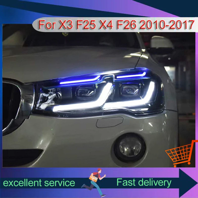 Car Headlight For BMW X3 F25 X4 F26 2010-2017 Automobile Accessories Refit LED DRL Dual Lens Double Color Turn Signal Front Lamp