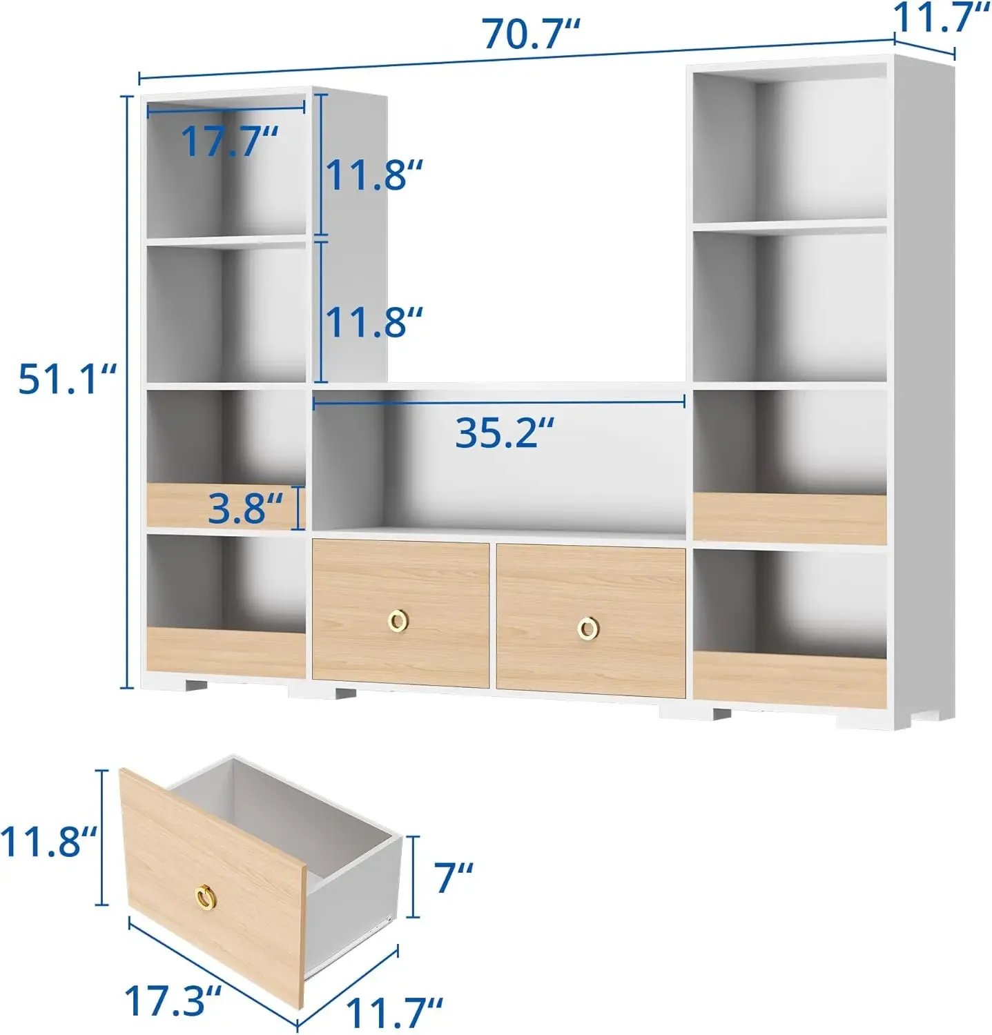 4 Tier Book Shelf, 9 Cube Storage Organizer Bookshelf with Drawers, Toy Storage Organizer, Horizontal Bookcase for Living Room