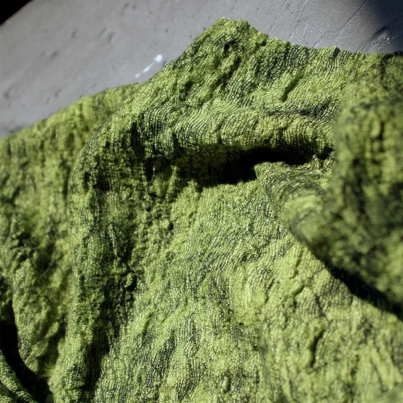 Luxury Moss Textured Elastic Jacquard Fabric with Vintage Green Patina for Hanfu Couture Clothing Designer Sewing Material Cloth