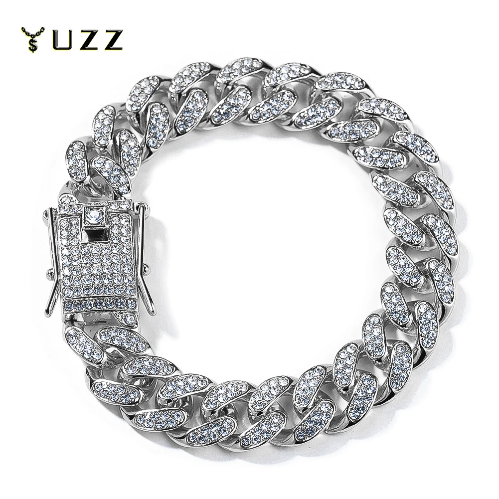 New Miami Iced Out Cuban Link Chain Bracelet For Men&Women Full Rhinestones Charms Hip Hop Jewelry 13mm Crystal Chain Party Gift