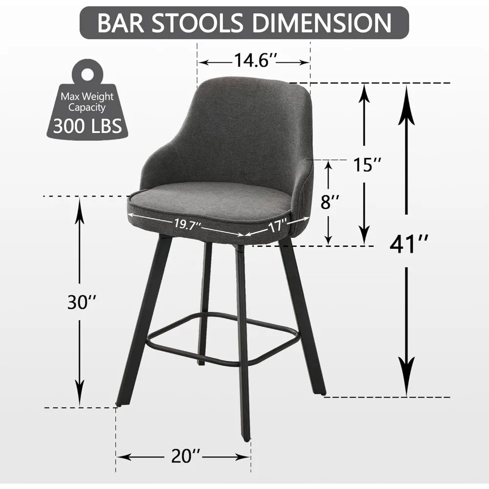 4er-Set 30 drehbare Barhocker mit hoher Rückenlehne, mit Leinen gepolsterte Kücheninsel-Sitze