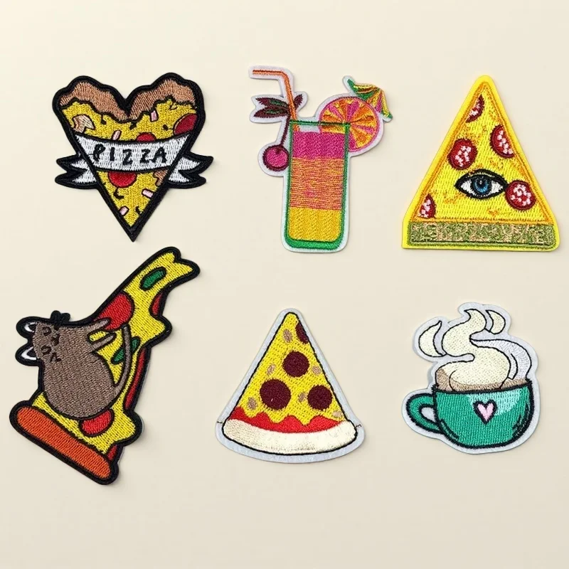 

Cartoon Food Cloth Sticker Cheese Pizza Coffee Milk Tea Soda Adhesive Fashion Clothing Accessories Embroidery