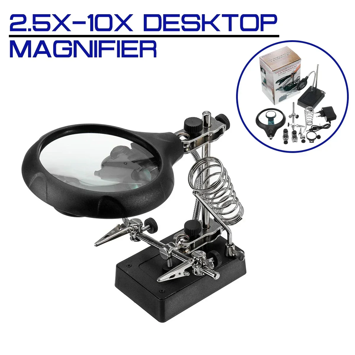 Magnifier 2.5X-10X lens Auxiliary Clip Loupe Desktop Welding Magnifying Glass With LED Light Third Hand Soldering Repair Tool