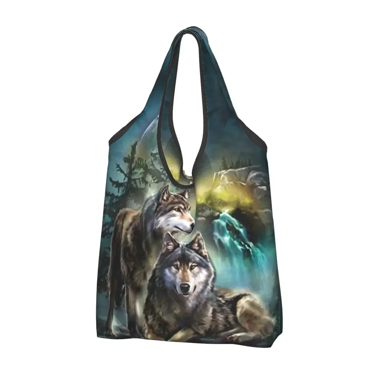 

Wolf Groceries Shopping Tote Bag Women Fashion Moon Shopper Shoulder Bag Large Capacity Handbag