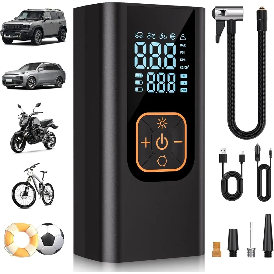 180PSI Portable Air Compressor with Digital Pressure Gauge for Car Tires Motorcycle Bike and Sports Balls 6X Faster Inflation 1