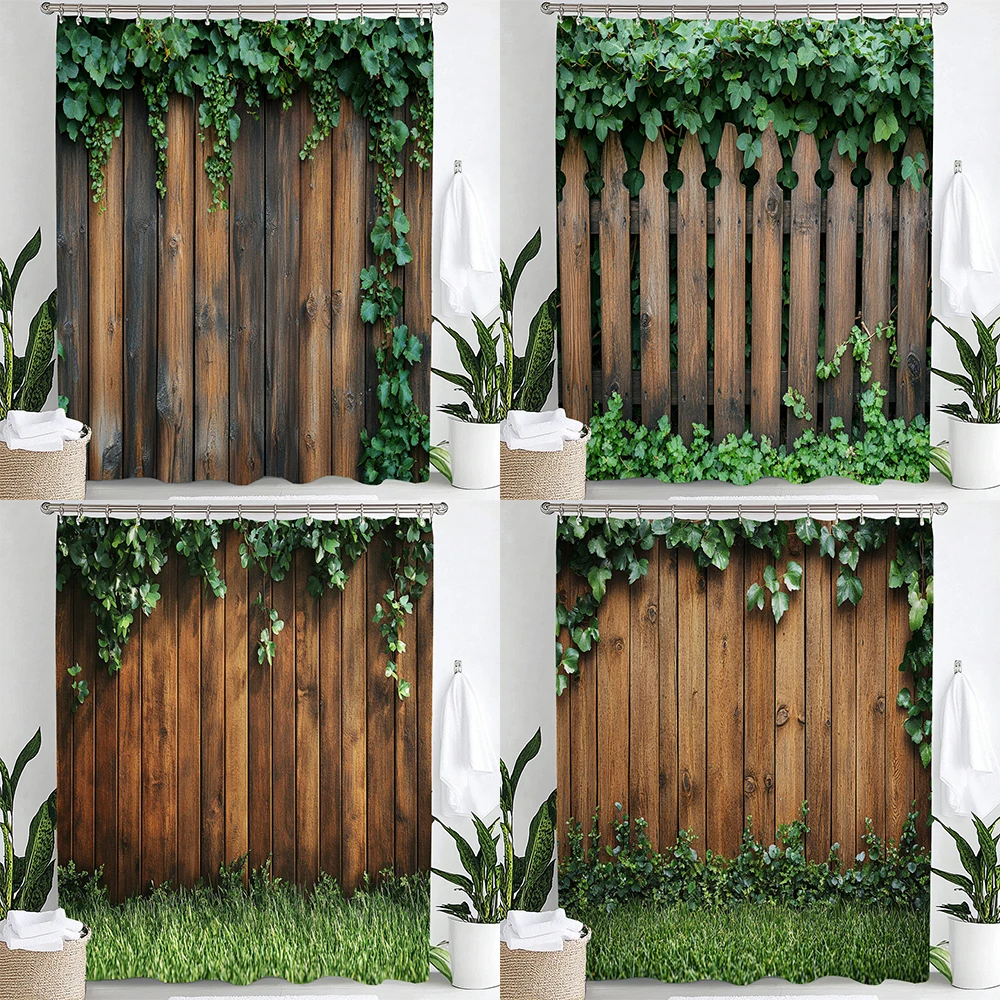 1pc Green Plants on the Board Print Shower Curtain Partition Privacy Hanging Curtain Home decoration curtain with Hooks
