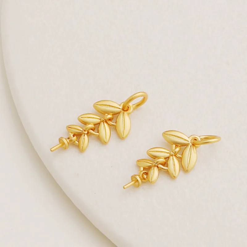 18k Matte Gold Double-sided Wheat Ear With Needle Pendant 10 * 20mm Bracelet Necklace DIY Ear Jewelry Accessories