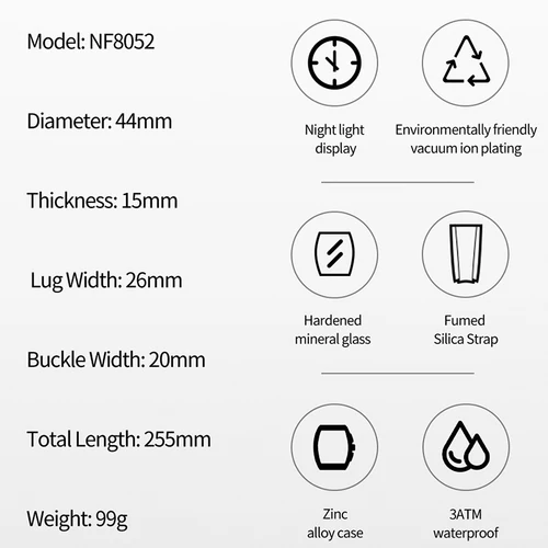 Imagen 2 del producto Marca de moda NAVIFORCE, relojes de cuarzo con diseño dorado para hombre, reloj de pulsera informal para hombre, reloj multifunción de PU resistente al agua de gran diámetro