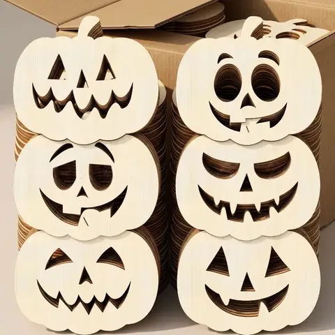 6pcs Wooden Pumpkins Ornaments to Paint Halloween Thanksgiving Decoration Cutouts DIY Blank Unfinished Pumpkin Wood Discs