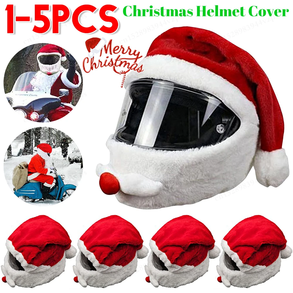 1-5PCS Christmas Motorcycle Helmet Cover Santa Cycling Helmet Full Face Safe Hat Santa Claus Racing Cap Merry Christmas Decor Gi