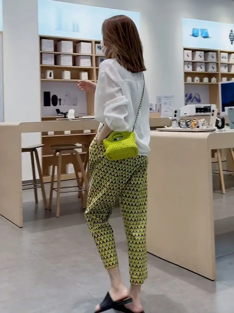 Olux Italia exportación sobre tamaño Floral pierna recta pantalones casuales mujeres verano alta cintura Harem pantalones