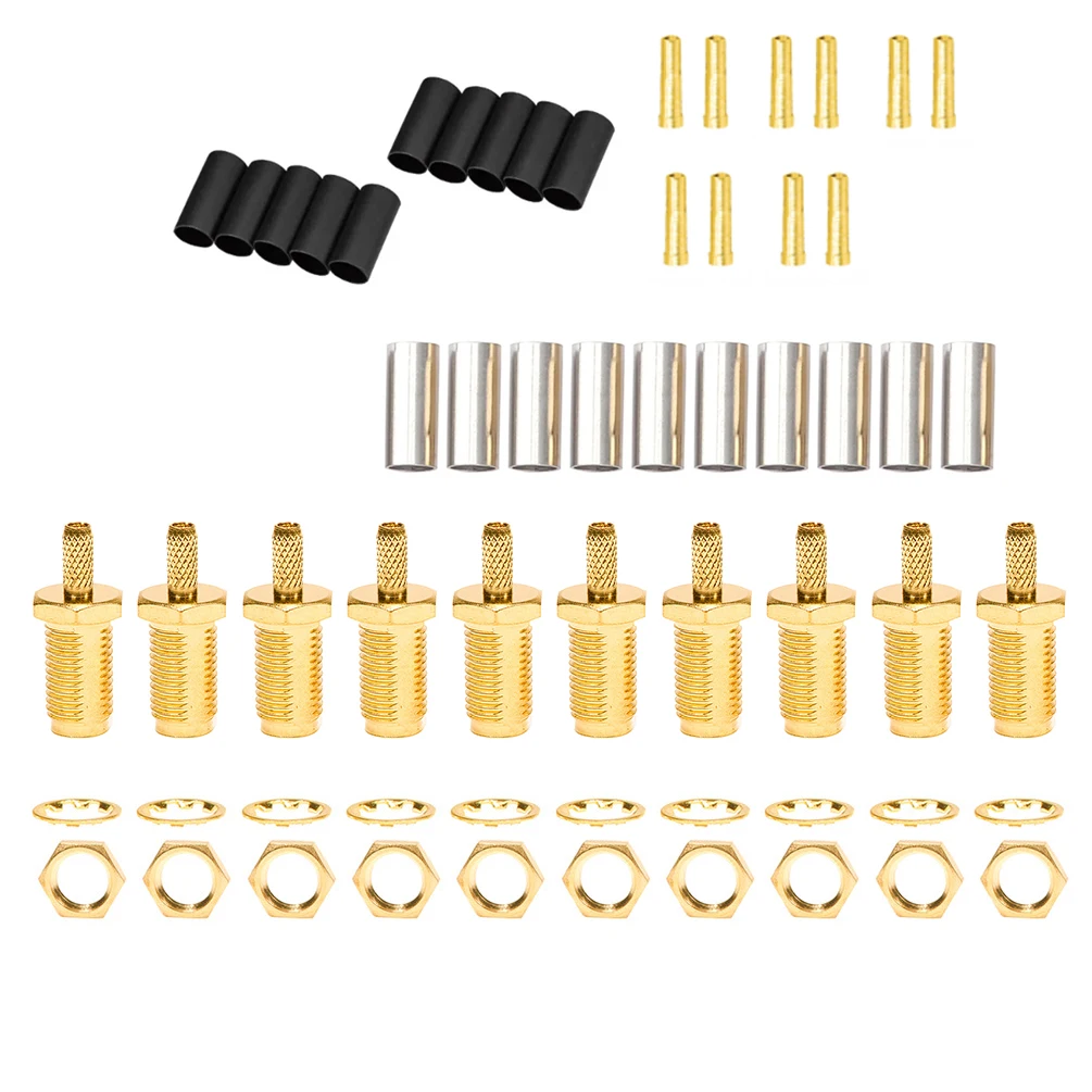 10PCS SMA-KY RF Coaxial Adapter Kit | 50 Ohm Male/Female Plug & Jack Crimp Connectors for RG174/RG316 Cables