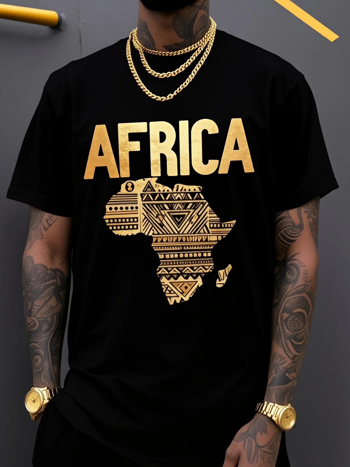 African Tribal Print T-shirt, Breathable Blog Pattern Shirt, with African Geometric Patterns, Regular Version, Round Neck Casual Wear, Suitable for Cultural Activities Throughout The Year