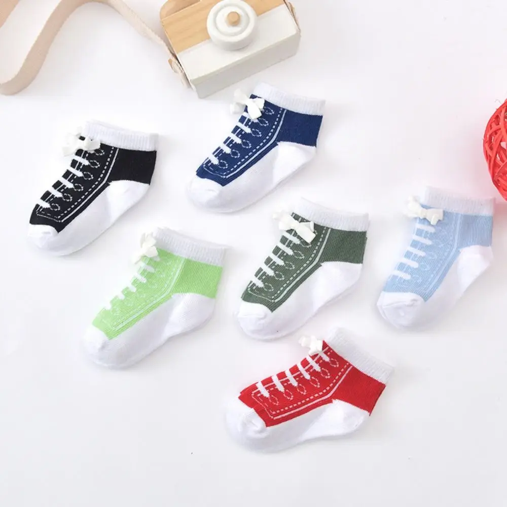 6Pairs Creative Baby Cotton Socks Imitation Shoelaces Breathable Toddle Short Tube Socks Bowknot Autumn Spring Newborn Socks