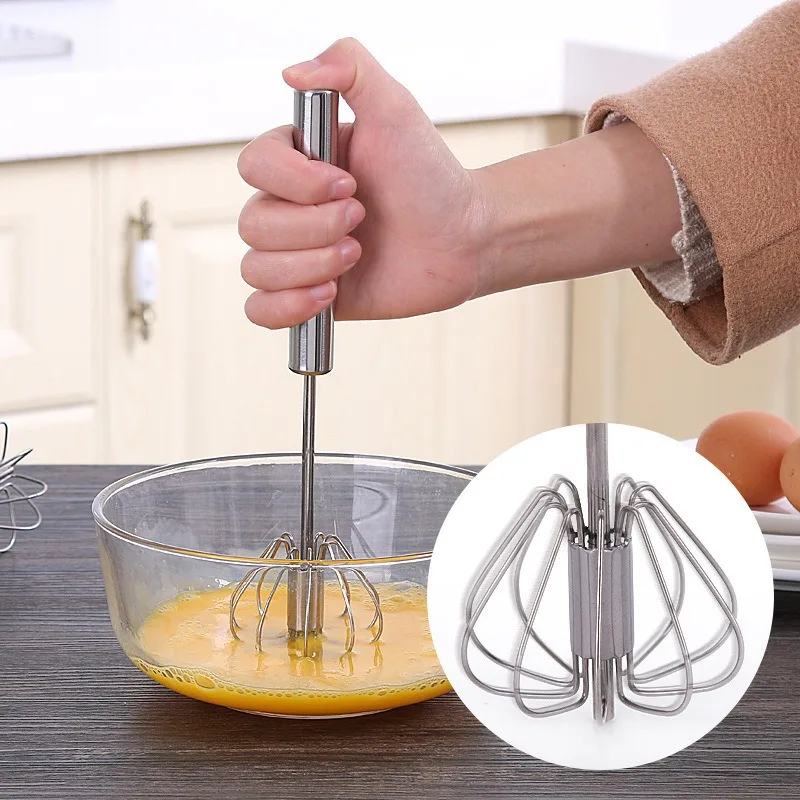 Semi-automatic Egg Beater 304 Stainless Steel Whisk Manual Hand Mixer Self Turning Stirrer Kitchen Accessories Tools