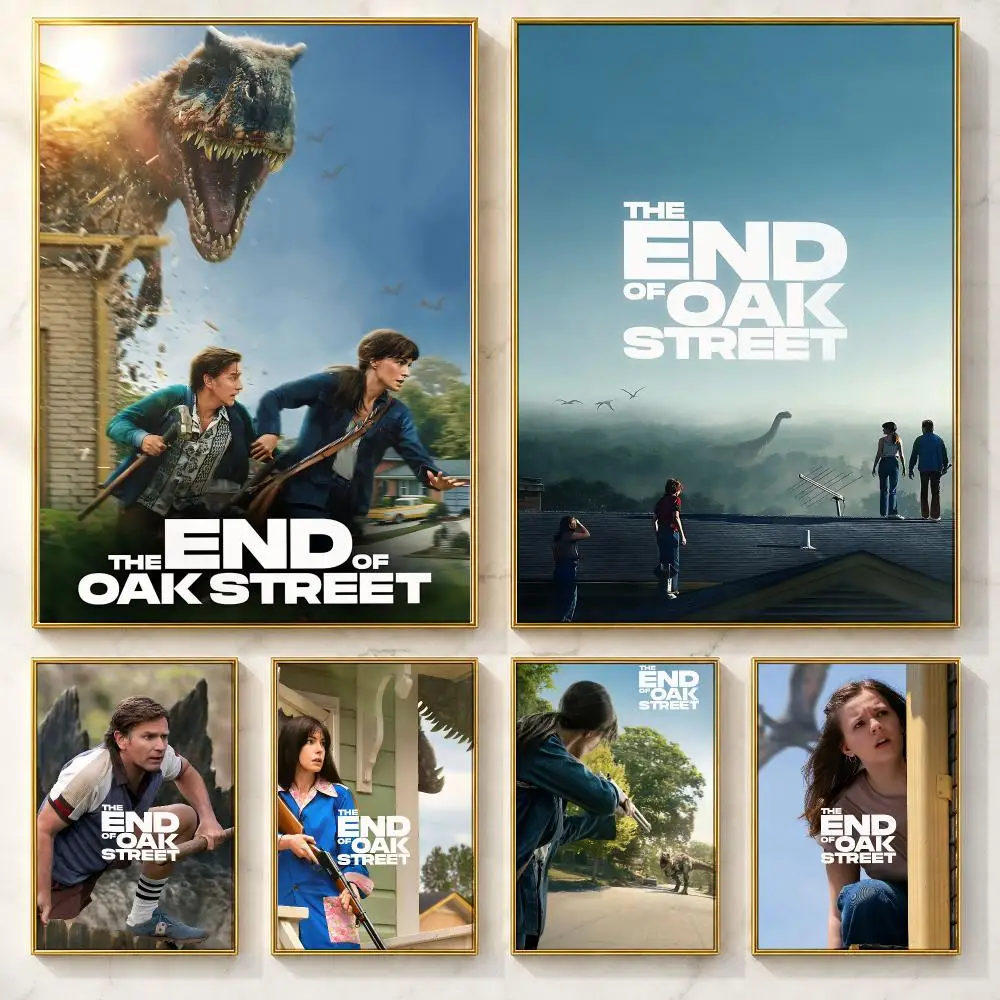 Dinosaur Survival Adventure Movie T-The End of Oak StreetS Poster Self-adhesive Art Poster Decoracion Painting Wall Art White