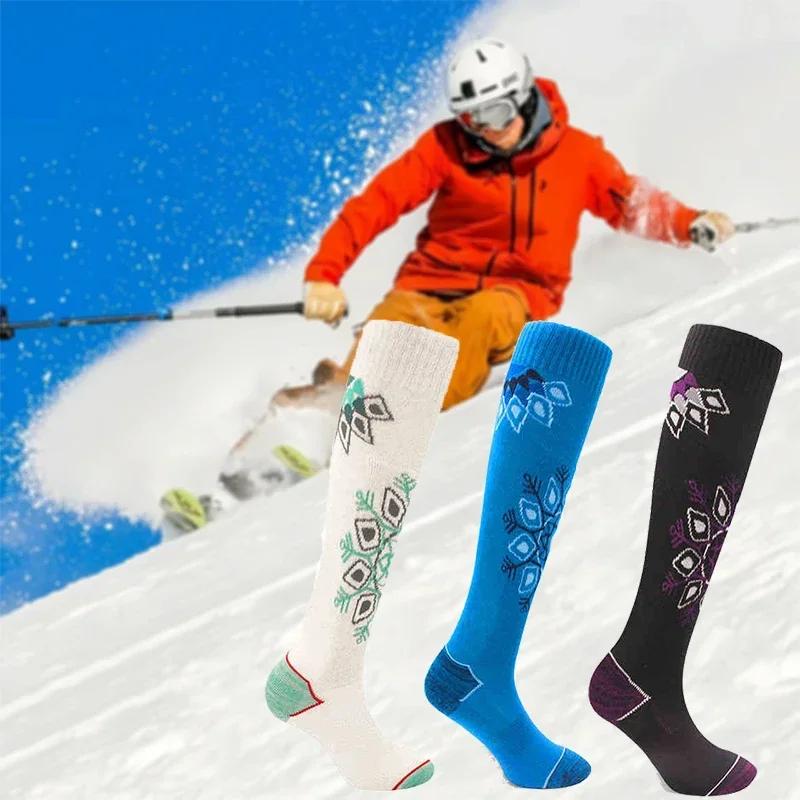 Calcetines de esquí cálidos con estampado para hombre y mujer, medias transpirables a prueba de viento para deportes al aire libre, nieve, esquí, poliéster, Adulto, invierno, 2025