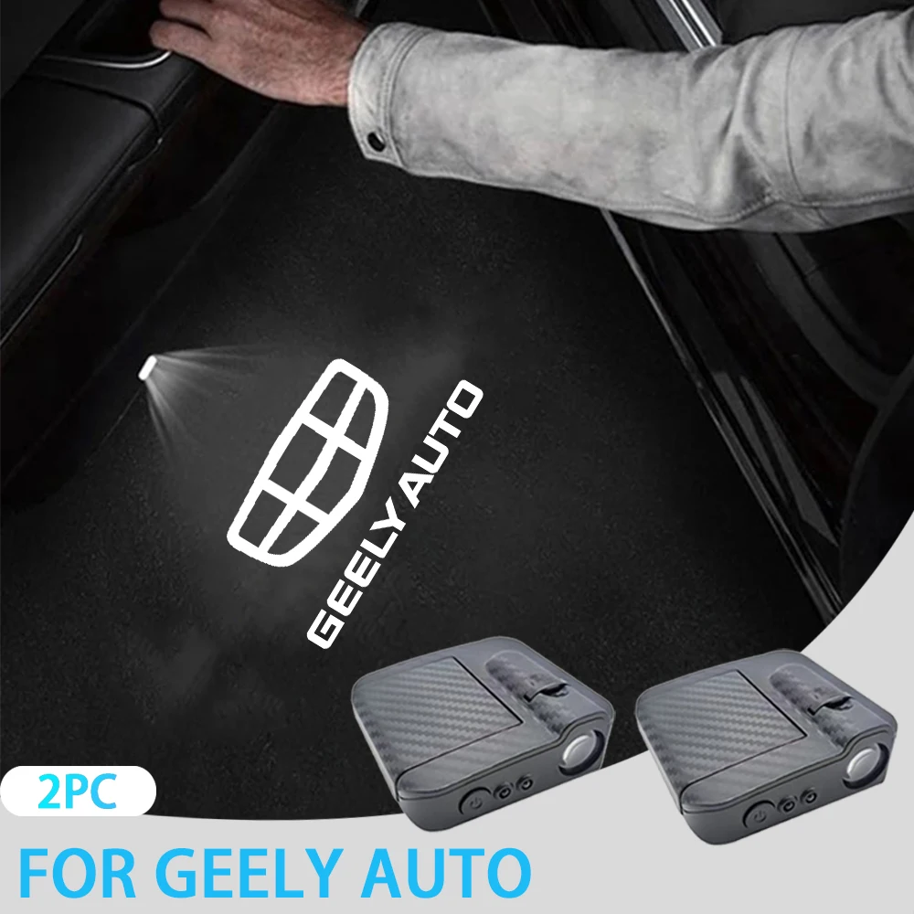 2Pcs LED Car Door Emblem Light Welcome Lamp Wireless Projector For Geely LC Panda Coolray Tugella Binray EC8 MK GX3 EC7 X7 Atlas