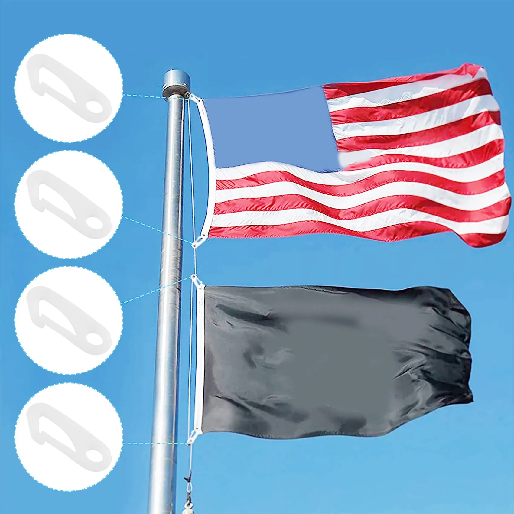 BHBL 12Pcs Flag Pole Clip Snap Hooks Flag Clips Flag Pole Accessory - Attach Flags Hooks to Halyard Rope and Buckle the Flag