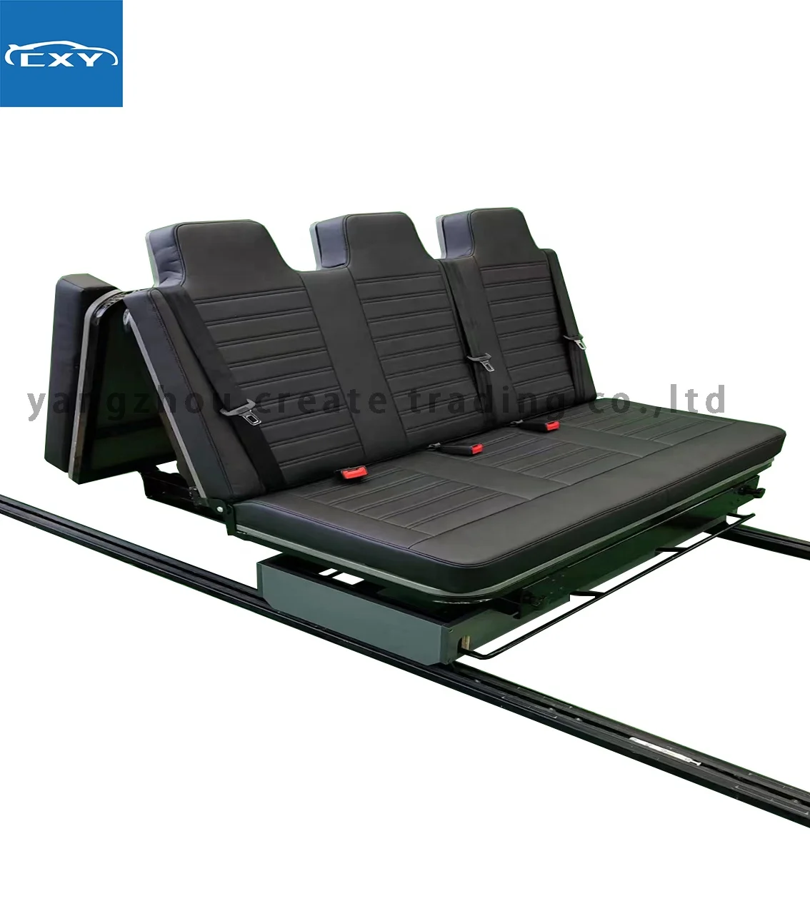Three-Passenger Comfortable Leather Folding RV Camper Van Sofa Bed Convertible Modified Car Seats Into Bed view 4