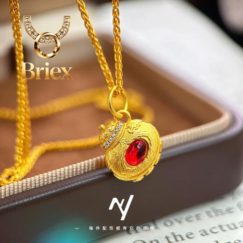 Briex Jewelry Luxury 24K 9999 Pure Gold real gold Women's Diamond Small Money Bag Exquisite Collarbone Necklace