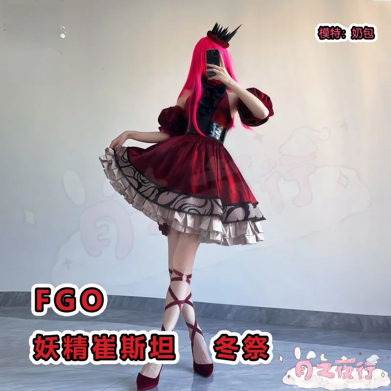 2026 new Baobhan Sith Fairy Knight Tristan FGO Cosplay Costume Fate/Grand Order Halloween red Lolita crown Winter Festival Dress view 5