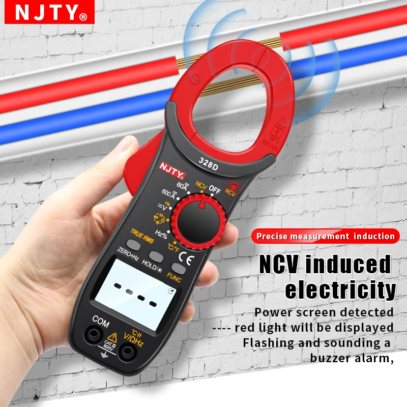 NJTY Digitales Zangenmessgerät, 600 A, DC/AC-Strom, automatische Reichweite, Multimeter, 6000 Zählungen, Voltmeter, Amperemeter, Zange, NCV, Ohm, Elektriker-Werkzeuge