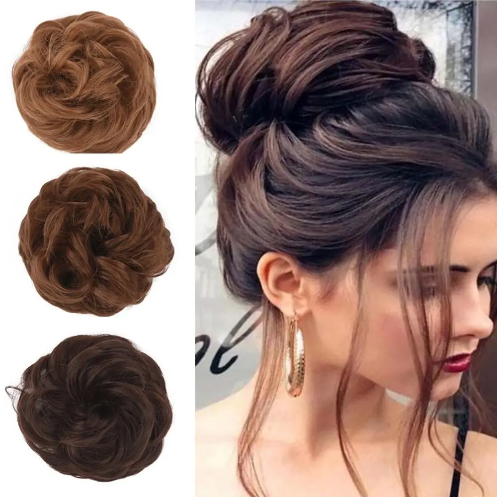 Scrunchie Hair Accessories Hair Extensions Black Ball Head Wig Donut Roller Hairpiece Synthetic Messy Bun Curly Hair Chignon