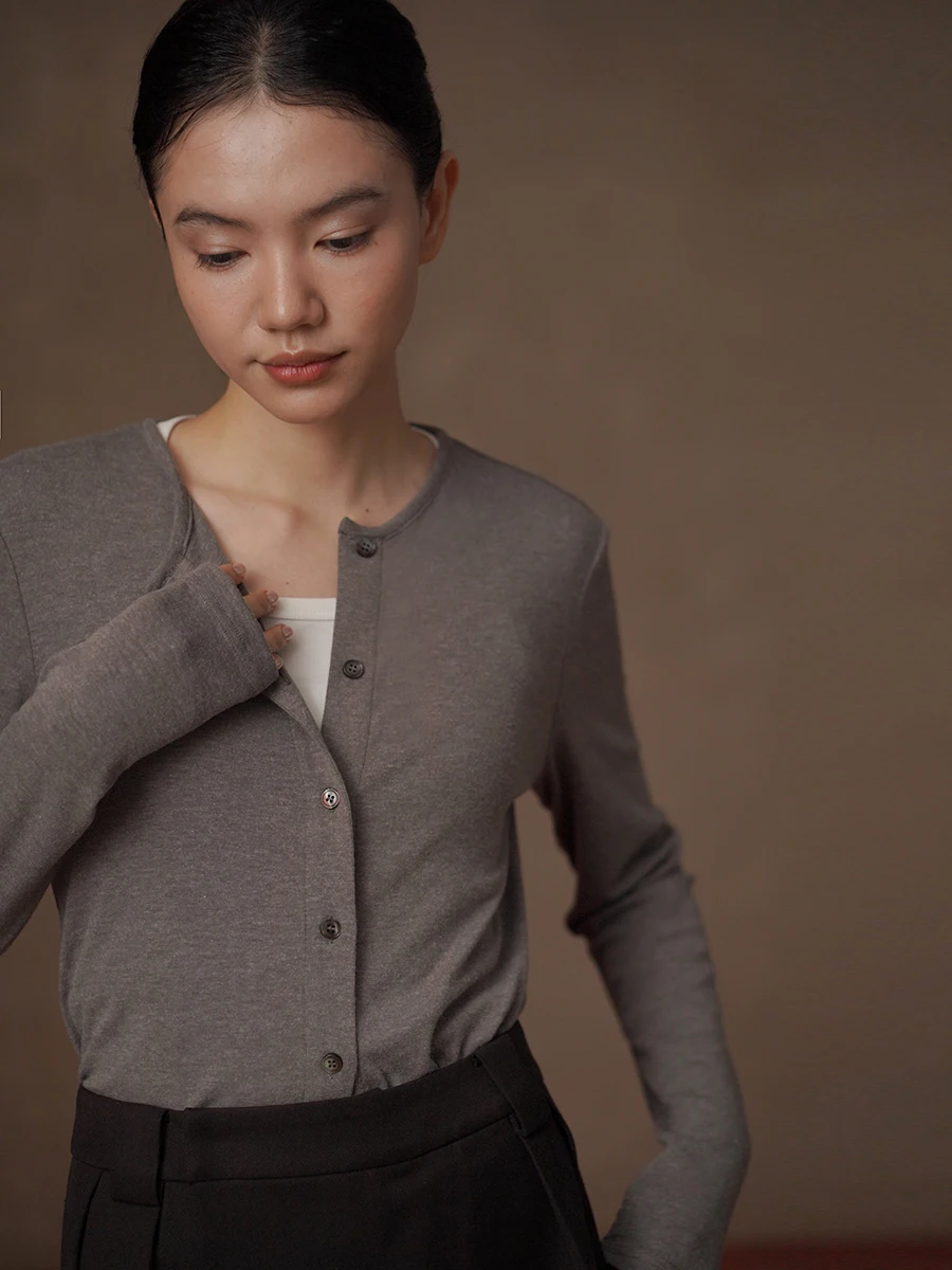 

Hacikis Miss Versatile Long Sve Round Ne Slim Fit Commute Ready Elastic Inner Wear Comfortable Skin-friendly Top