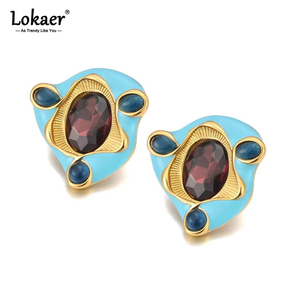 Lokaer Vintage Retro Emaille Öl Kristall Ohrstecker Bunte Geometrische Metall Unregelmäßige Ohrstecker für Frauen Schmuck E25029