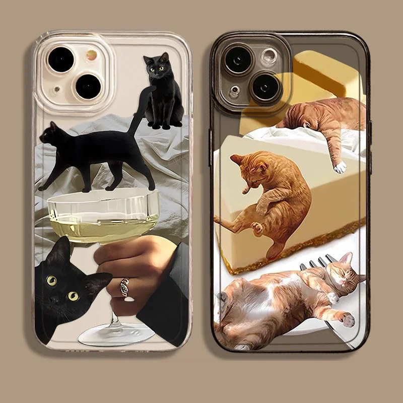 Etui na telefon Black Cat Dog do iPhone'a 16 15 11 12 14 13 Pro Max Mini Plus XSM XR SE2 7 8 Cartoon Animal Mobile Phone Cover Fundas