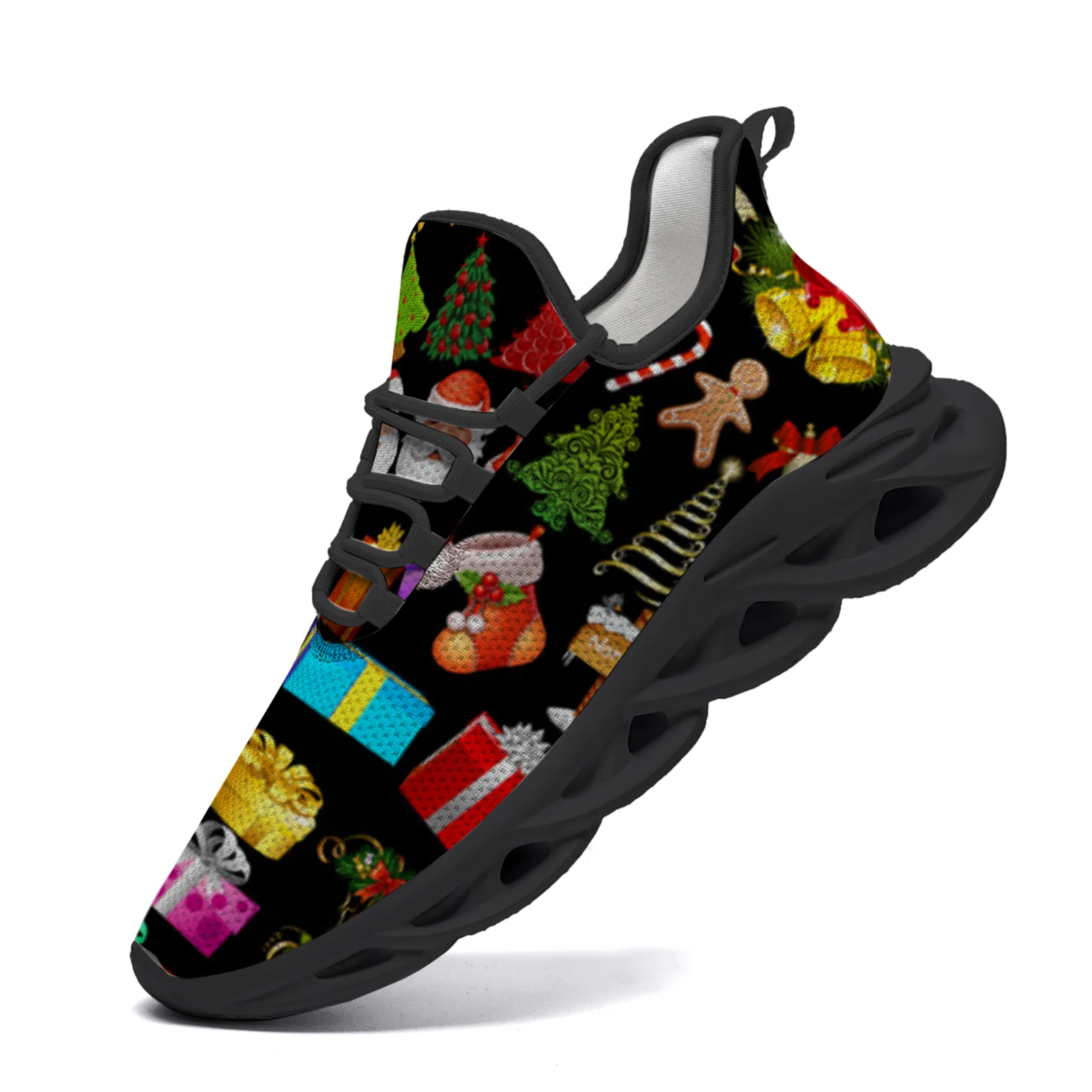 

Christmas gift print casual sports shoes for men and women, lightweight walking and running shoes with mesh laces