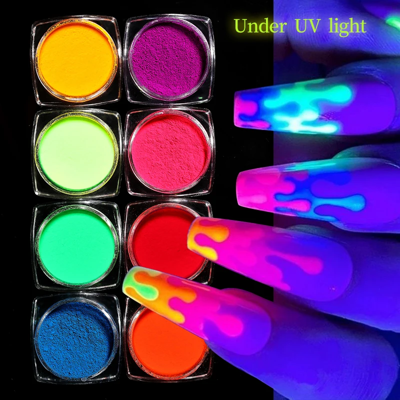Pigmento de uñas de fósforo de neón, polvo de frotamiento amarillo, verde y naranja, diseños coloridos, decoraciones de polvo de uñas con purpurina para primavera y verano