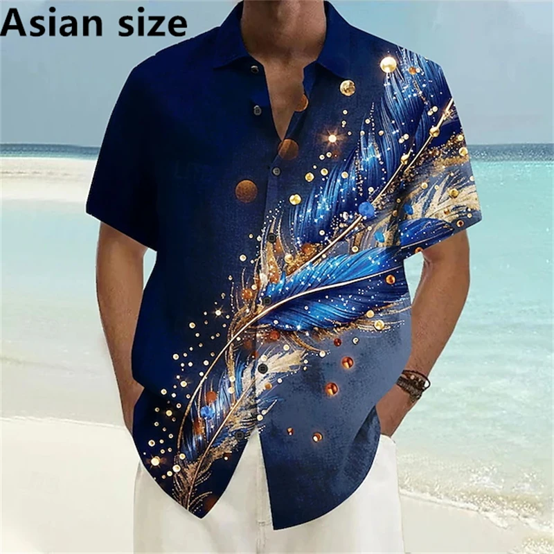 

Summer Fashion Feather Graphic Lapel Shirt For Men 3D Print Hawaiian Shirts Trendy Casual Short Sleeve Harajuku Button Blouse