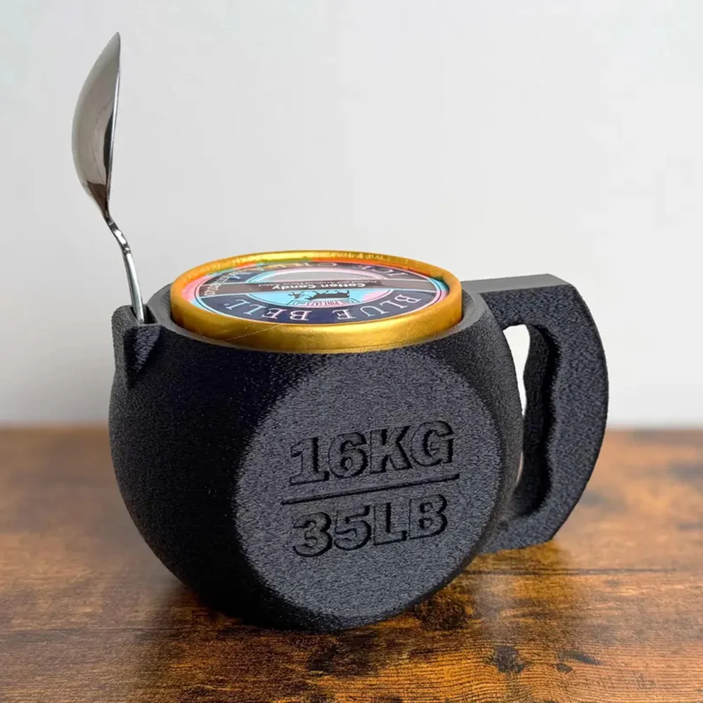 Cute Kettlebell Shaped Ice Cream Holder 16KG Simulation Cup with Spoon for Pint Ice Cream Fitness Lovers Funny Gift for Friends