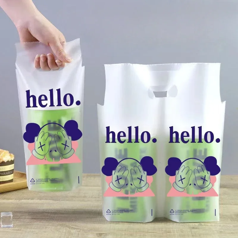 

Thick Disposable Milk Tea Bag Packaging Bags, Plastic Tote Bags Delivery Single Double Cup Beverage Coffee Juice Bag