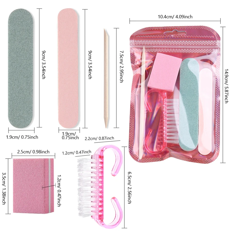 1/3/5 Set Press On Nails Prep Kit mit Nagelfeile Puffer Polierwerkzeug Nagelhautstäbchen Reinigungsbürste, Heimmaniküre Pediküre – Detail 6