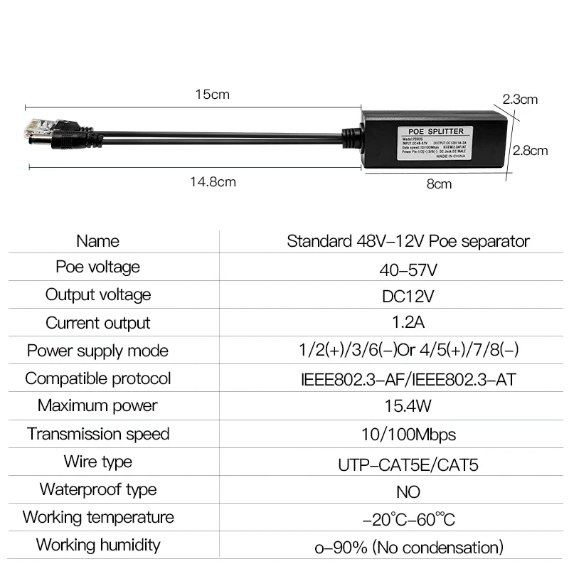 Imagem -05 - Poe Separator For Injection Power Supply Standard Micro Usb Slope Voltage Expansion Huawei Hikvision 100m 1000m 48v 12v 1.2a