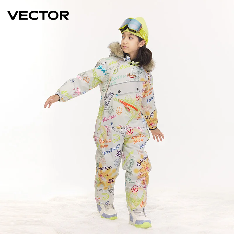 VECTOR Thick Children One-Piece Ski Jumpsuit Outdoor Sports Snowboard Jacket Warm Jump Suit Waterproof Winter Clothes Overalls