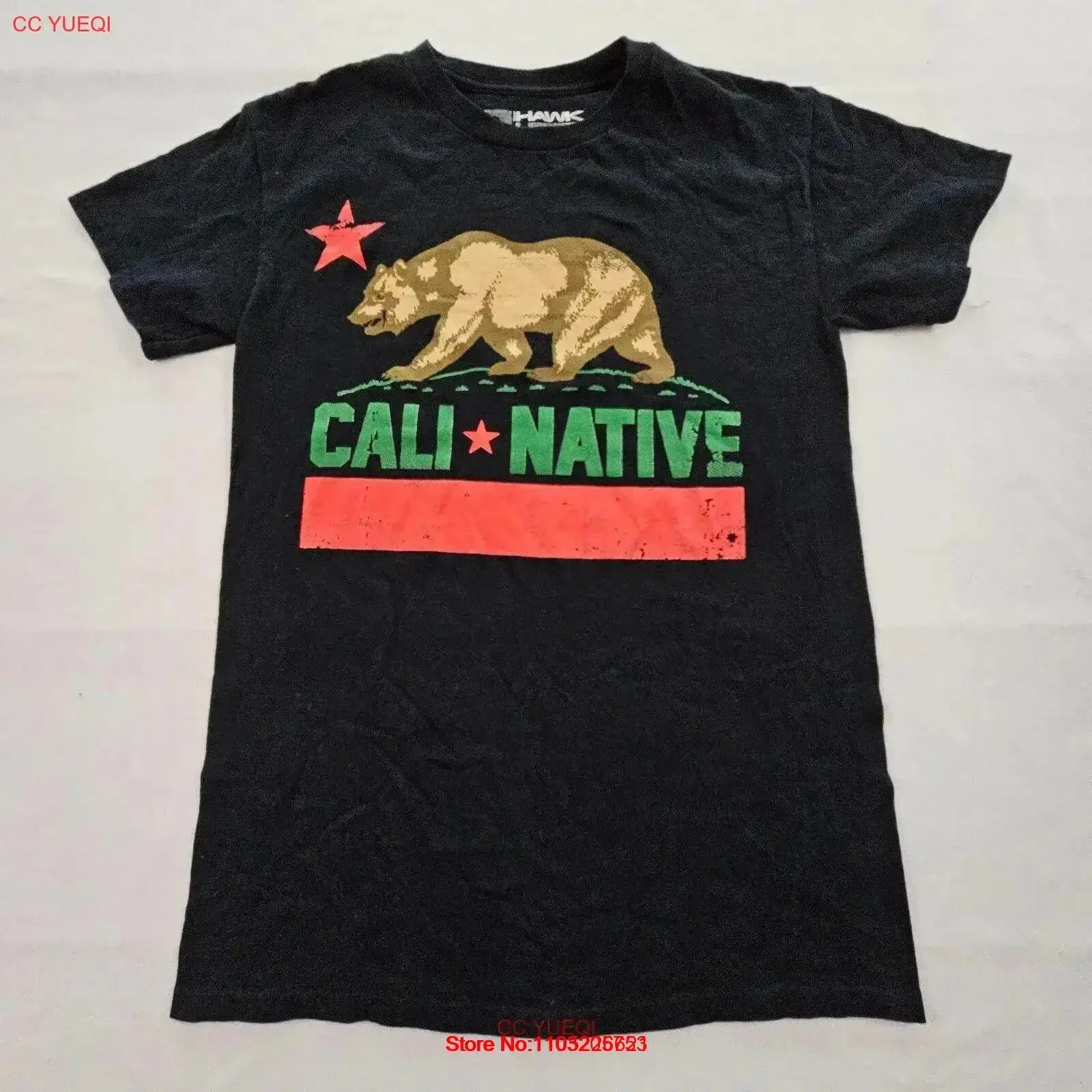 Tony Hawk Cali Native CA Bear Flag Black Cotton T Shirt Men's S vintage Washed Stretched homme Casual Stylish vintage Washed