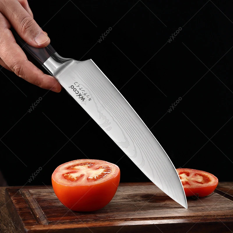 1-5PCS Japanese Kitchen Chef's Knife Laser-textured Santoku Knife Stainless Steel Butcher's Deboning and Meat Cutting Knife