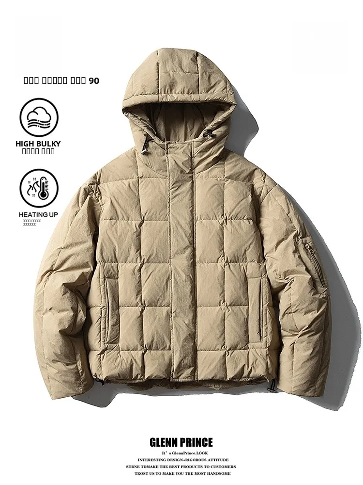 

GPstudio Зимняя модная стеганая куртка с капюшоном в клетку, легкая, морозостойкая, с наполнителем из 90% белого утиного пуха, мужская верхняя одежда