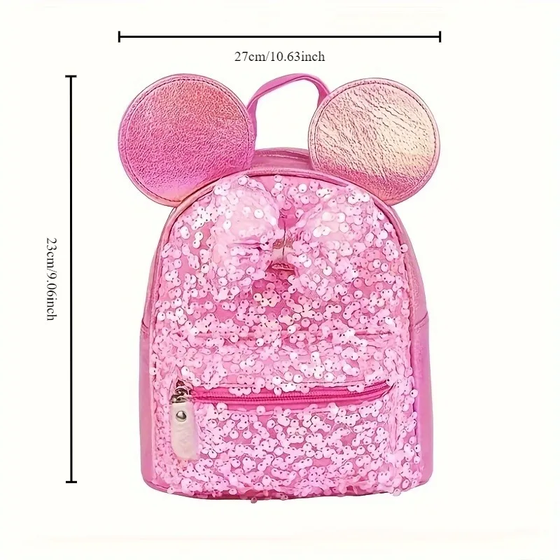 Disney Mickey Cartoon Backpack Personalized Cute Fashion Bow Sequined Bag Princess Girl Beautiful Lightweight Temperament Bag