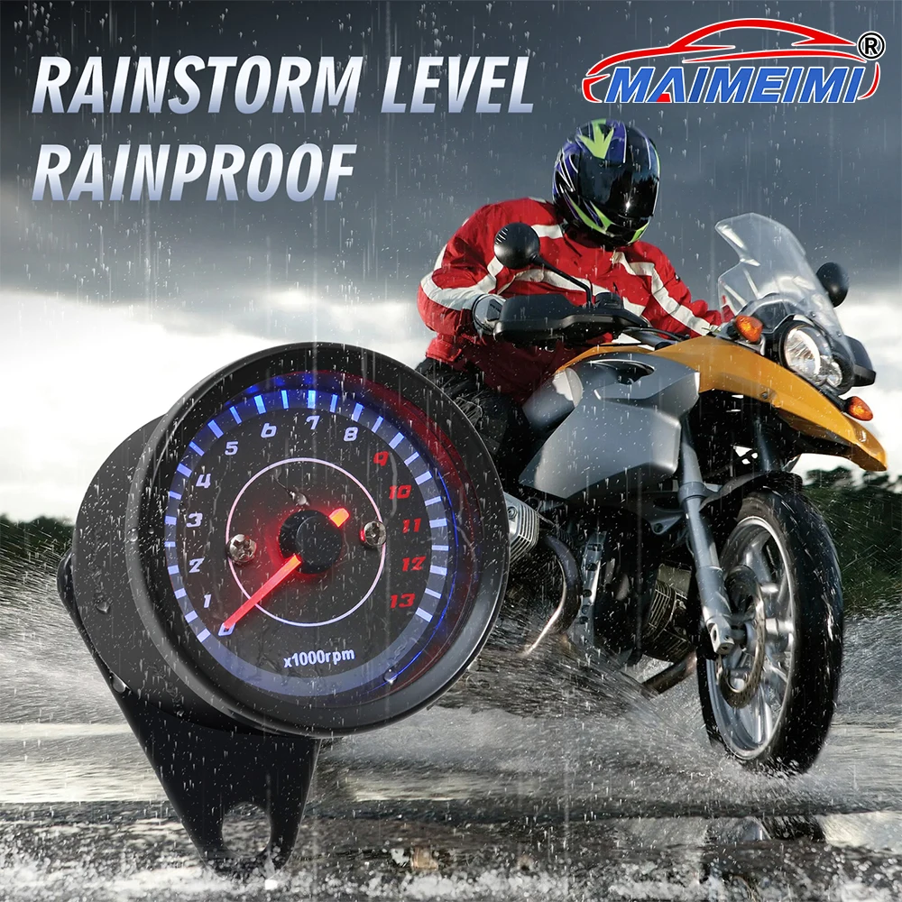 Universal Motorcycle Tachometer 13000 RPM Electronic Tach Meter Speedometer Gauge LED Backlight 12V for Honda for Suzuki