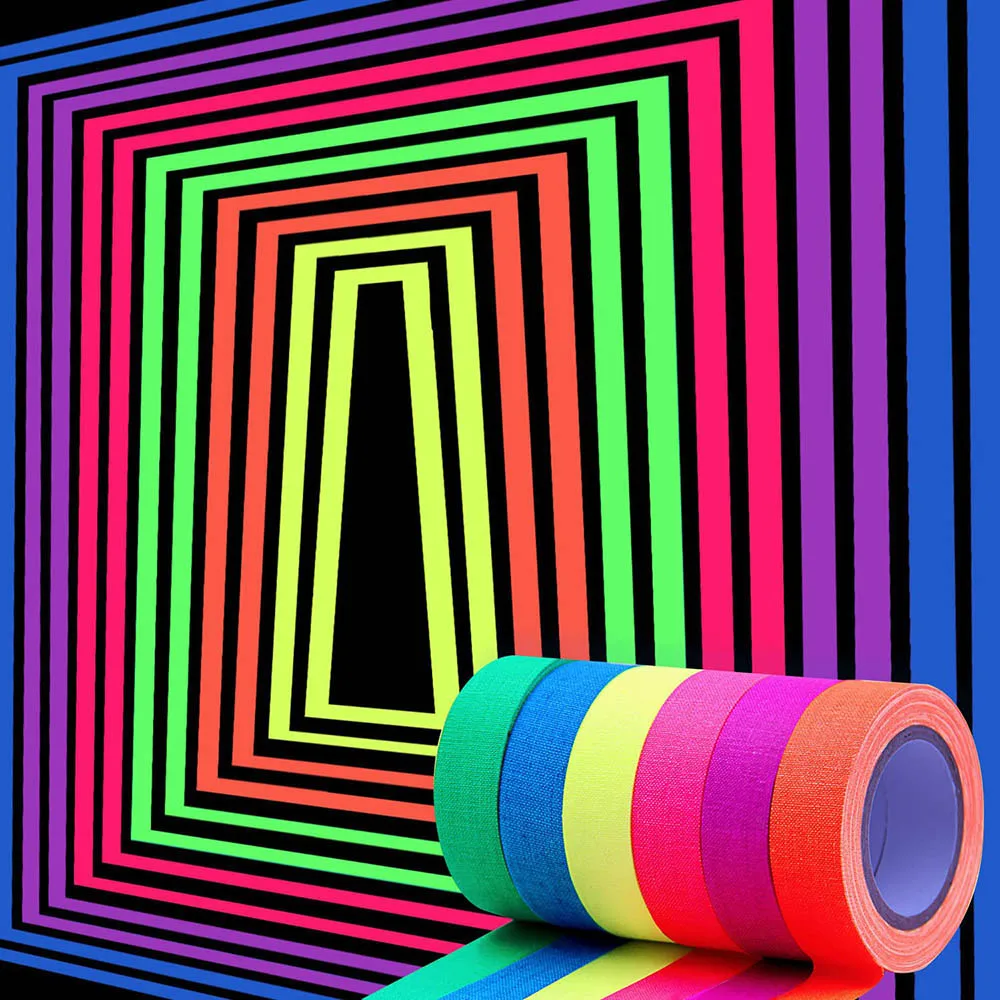 5 Rolls Glow Party Neon Tape Fluorescent Cloth Tape Black Light Tape Gaffer Tape Rainbow Colored Duct Tape Glow In The UV